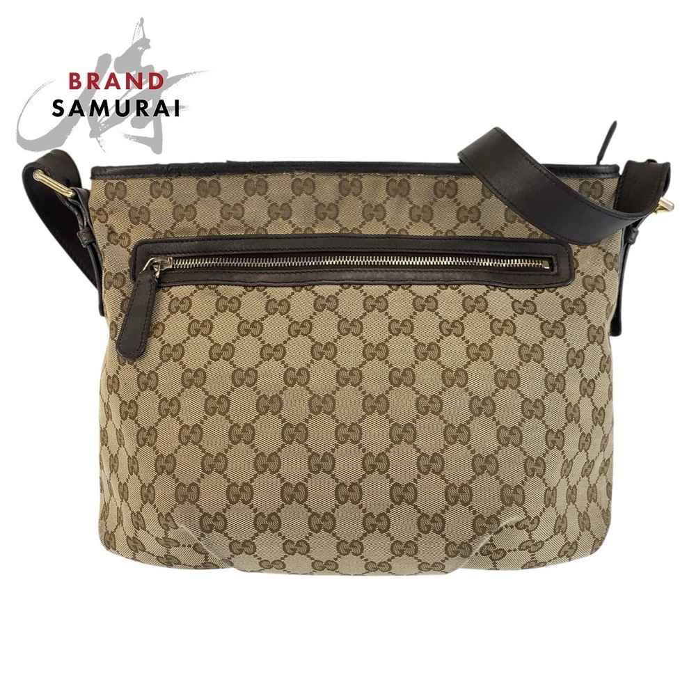GUCCI Brown GG Canvas Leather Shoulder Bag Messenger